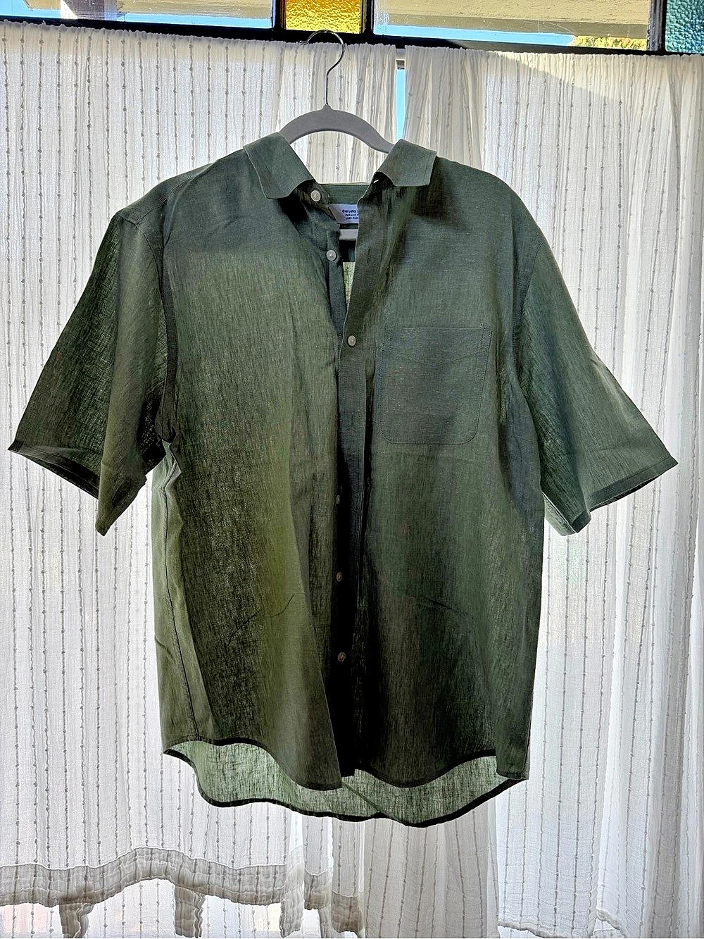Old Navy Everyday Shirt Regular Fit Linen Blend Green
